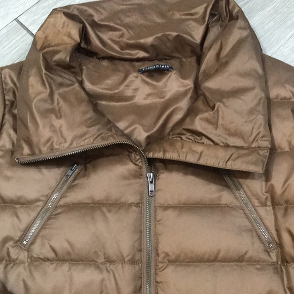 Eileen Fisher Brown 80% Down Filled Satin Shine Puffer Jacket size M - Picture 6 of 10
